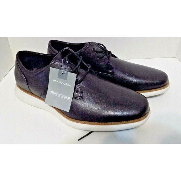New Van Heusen Black Dress Shoes Man Made Uppers Men\'s Foam White Sole Size 9.5 main image 4